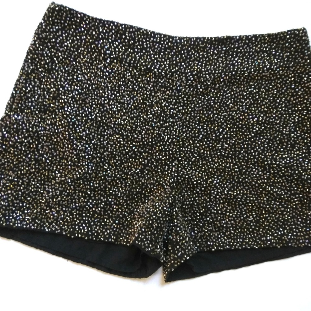 CUBUS Black Beaded Shorts Embellised Sequin Shorts